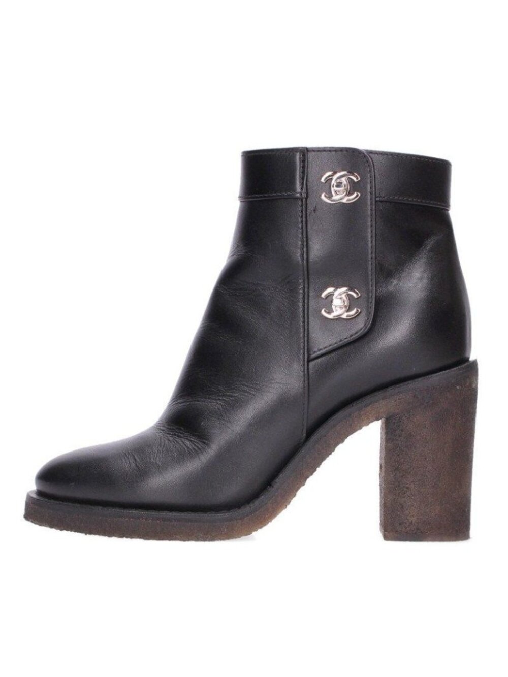 Chanel CC Logo Leather Boots 38C